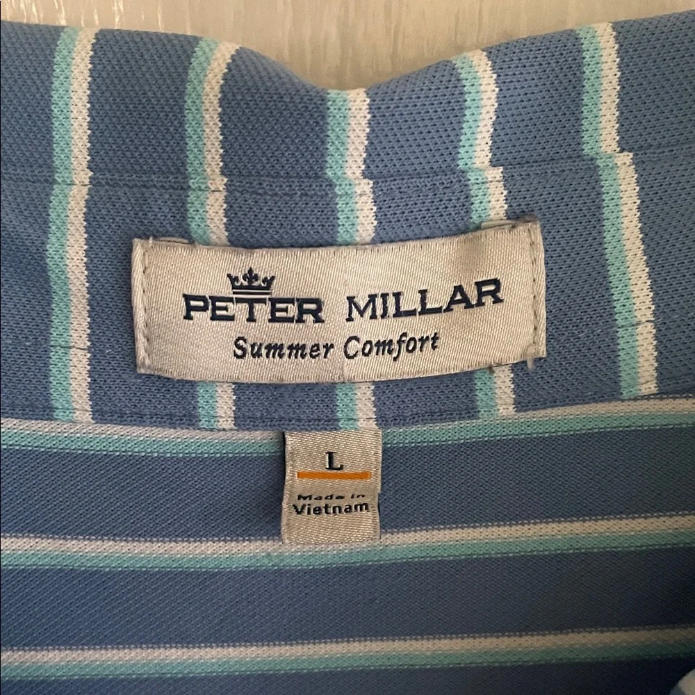 Peter Millar Blue and White Striped Polo Shirt